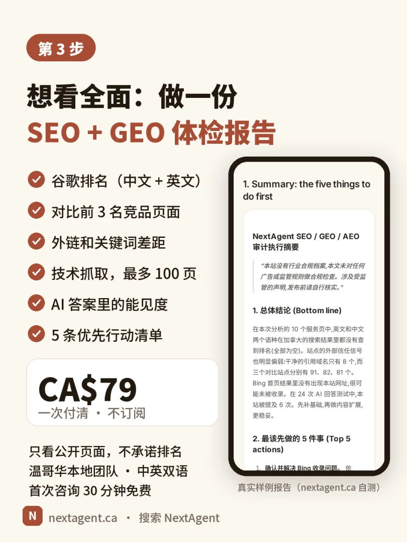 轮播 3：做一份 SEO + GEO 体检报告